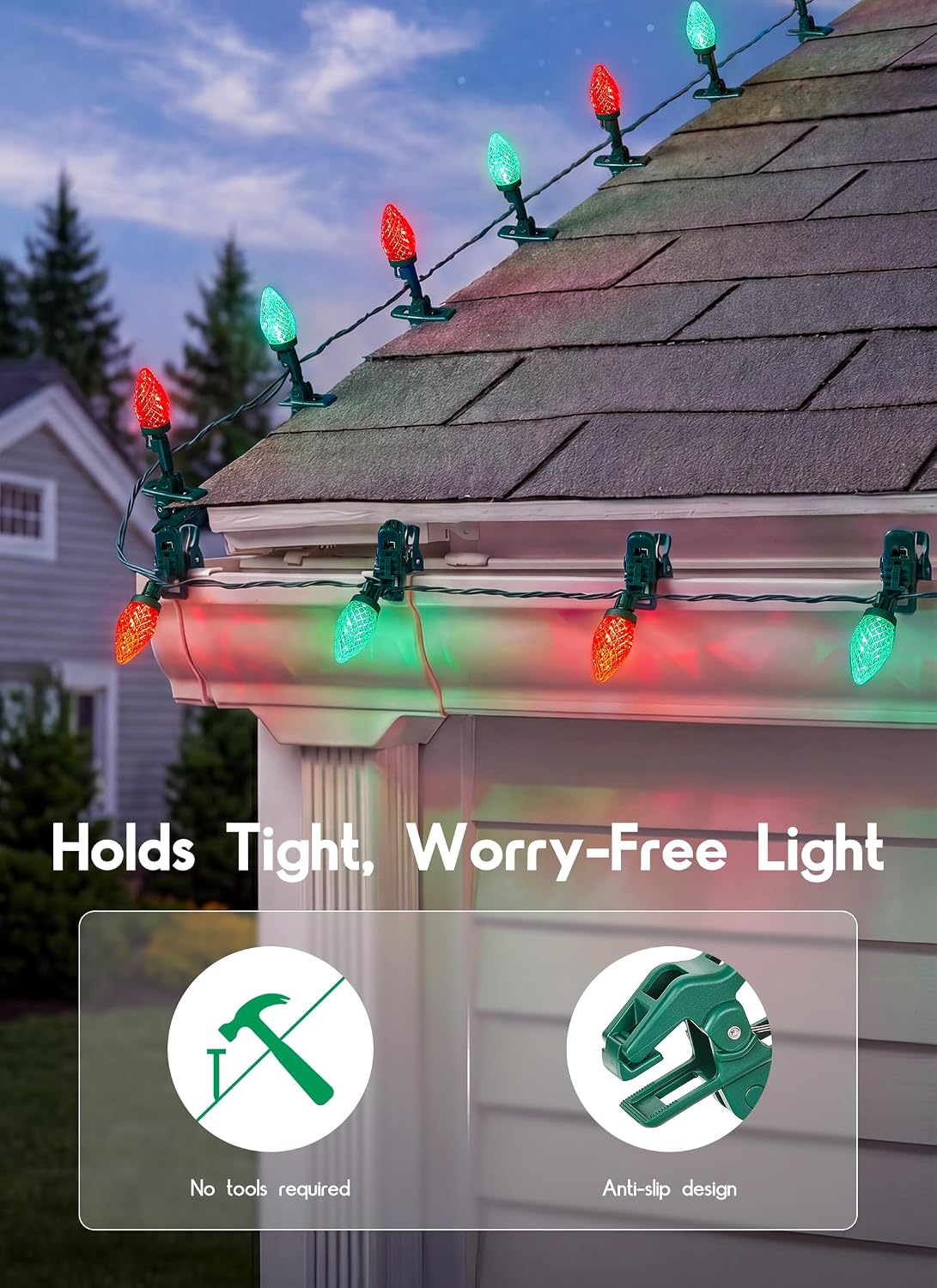 brightown christmas lights outdoor, 68ft 100led c9 string showing dimensions