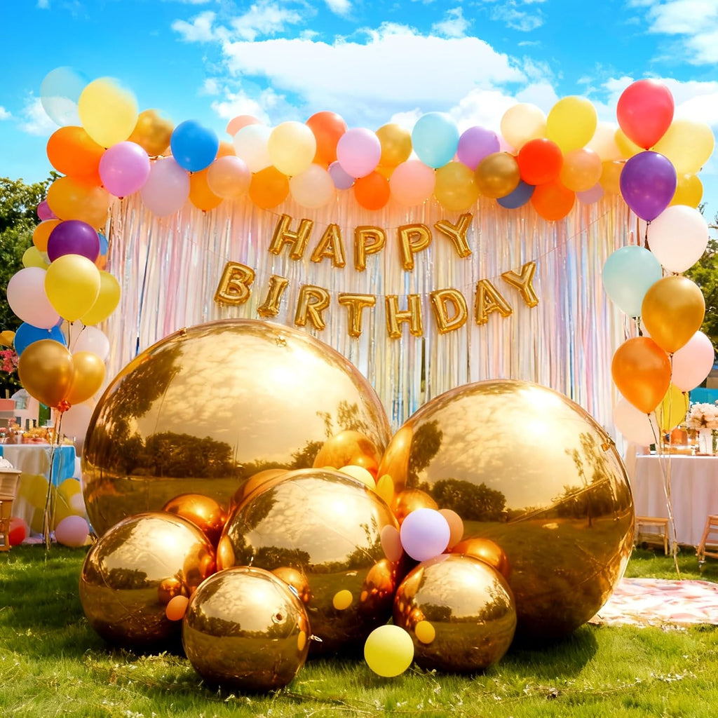 Large Inflatable Mirror Ball 6PCS Yard Big Gold Shiny Balls with Pump