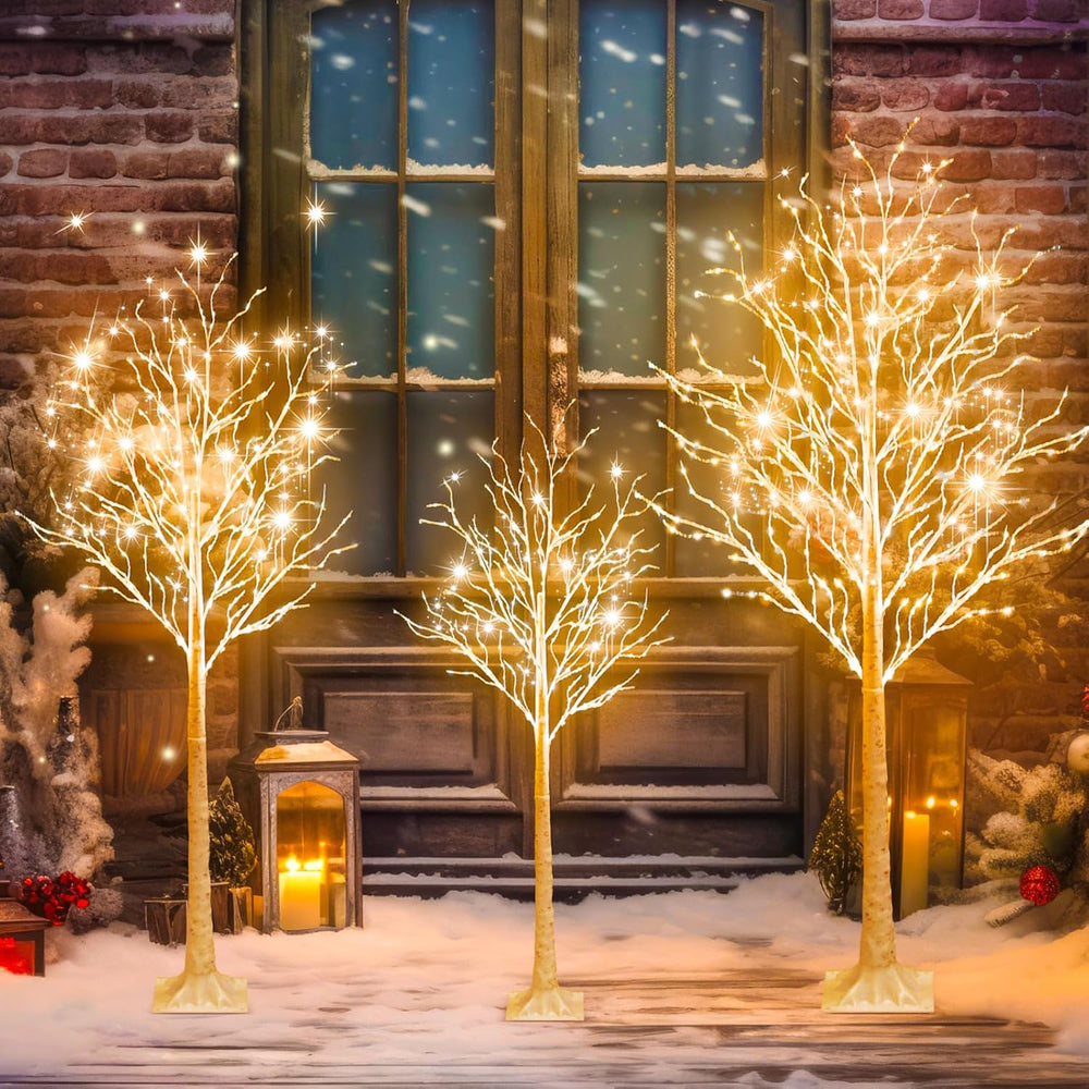 Aurelema 3 Pcs Lighted Birch Tree, 3ft 4ft 5ft, Warm White