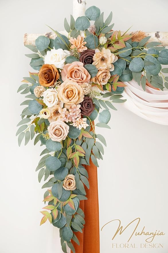Artificial Arch Flowers Kit(Pack of 4),2Pcs Artificial Flower Arch Decor, 2Pcs Drapes, Ceremony and Reception Background Rose Decoration, Terracotta Champagne Floral Party Outdoor Decor