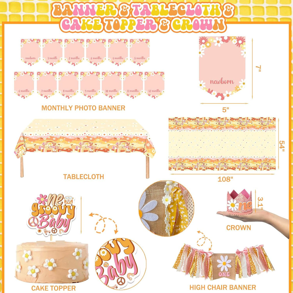 Party Inspo Groovy One Birthday Decorations Girl - First Birthday Decorations...