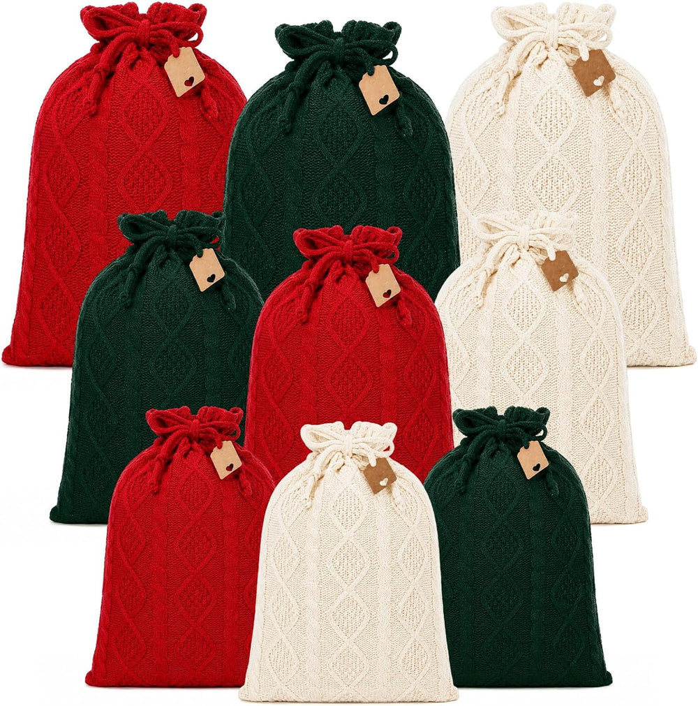 Sanwuta 9 Pcs Christmas Bags for Gifts, 3 Sizes, Red, Green, White