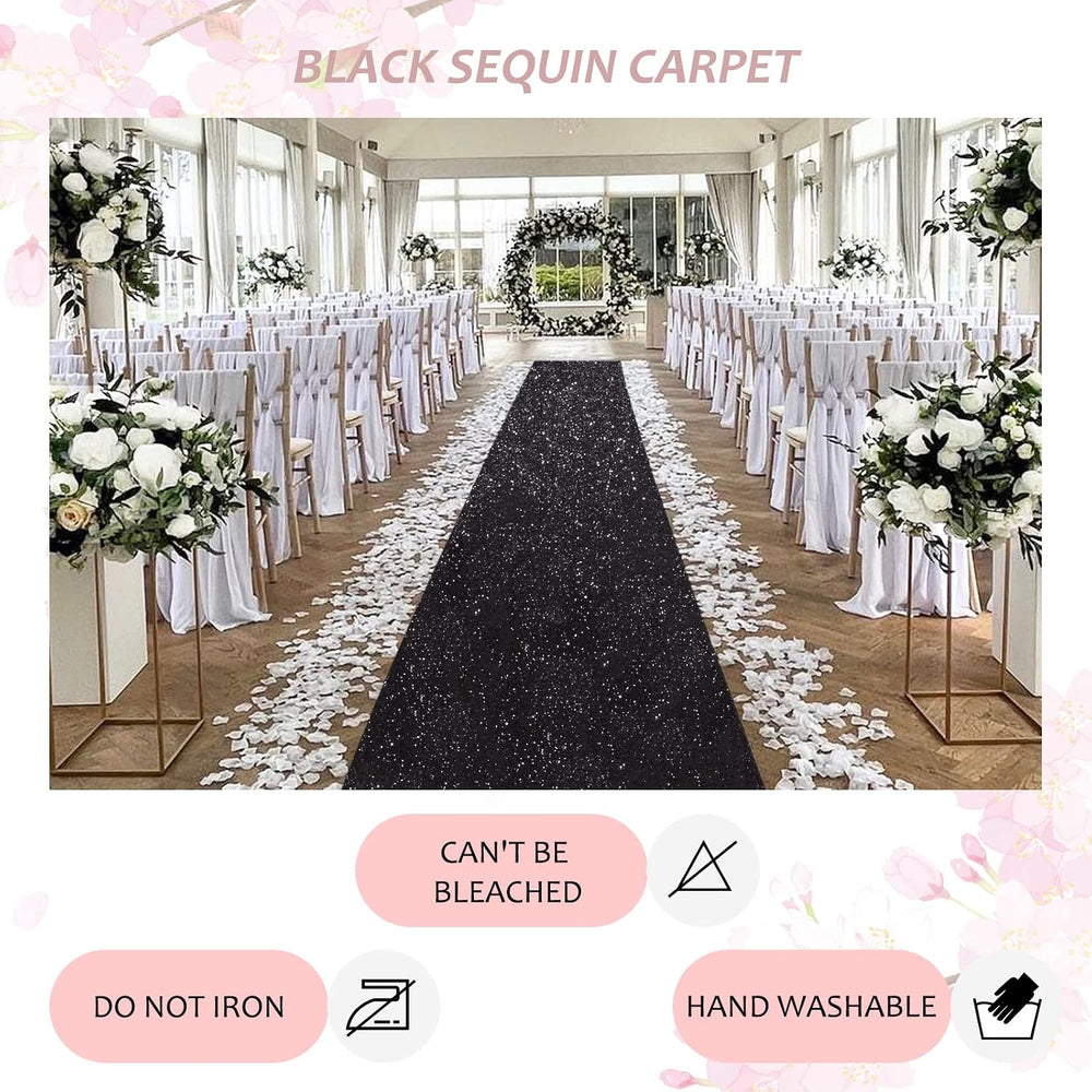 Wedding Aisle Runner: 4FT×15FT Sequin Fabric - Black Sparkly Carpet Runner fo...