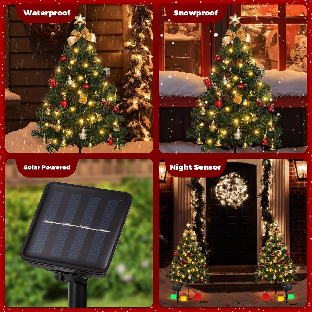 mini christmas tree solar lights, outdoor decorations, 4, close-up detail