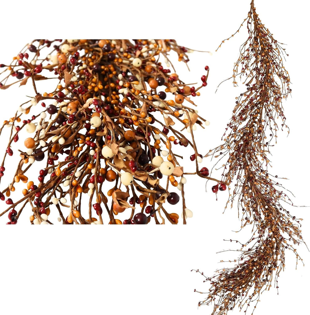 Artificial Fall Pip Berry Garland - 5ft Rustic Autumn Decorations for Mantel,...