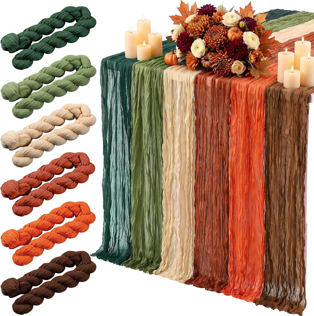 6 Pcs Fall Thanksgiving Cheesecloth Table Runners 118" Boho Gauze