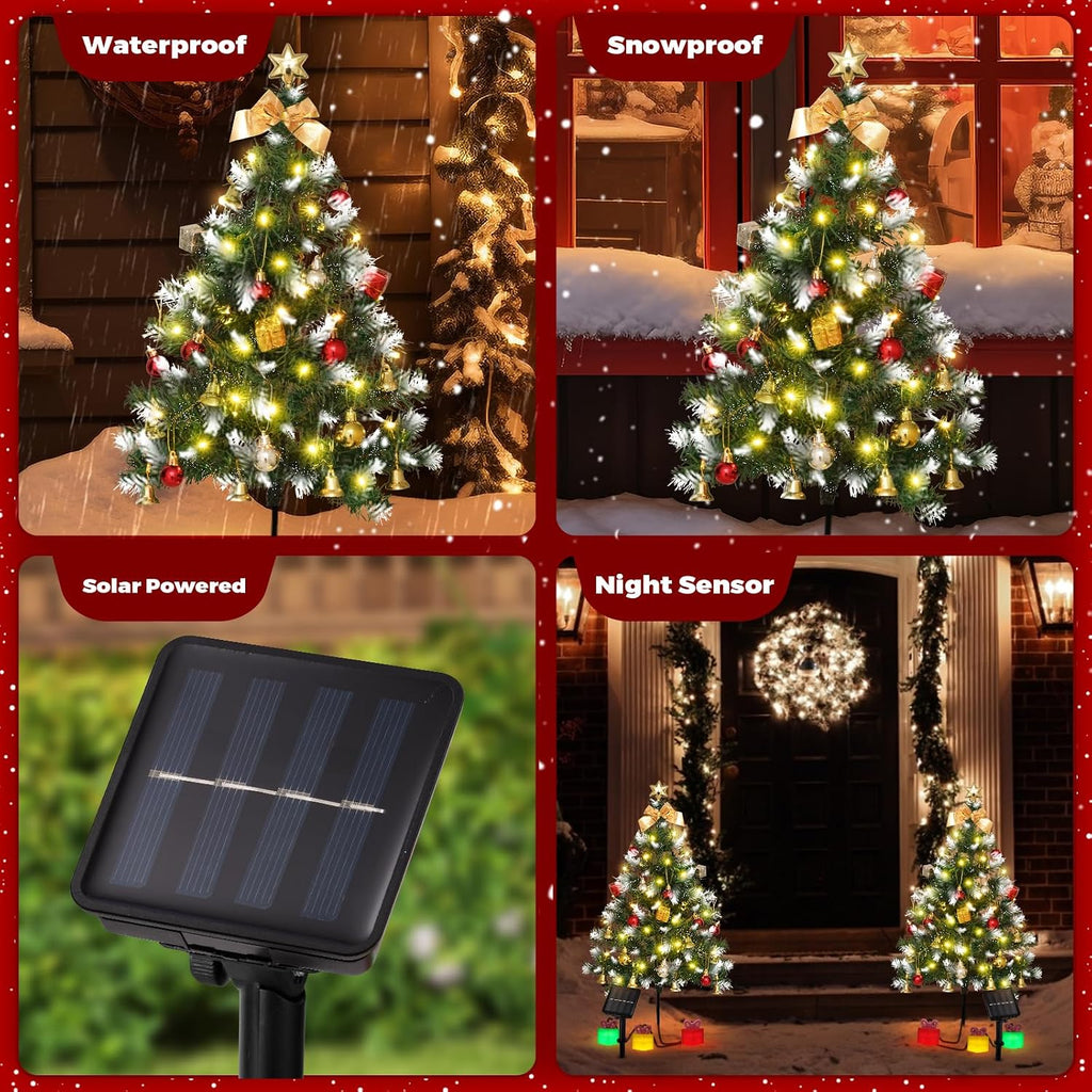 mini christmas tree solar lights, outdoor decorations, 4 on a desk or shelf
