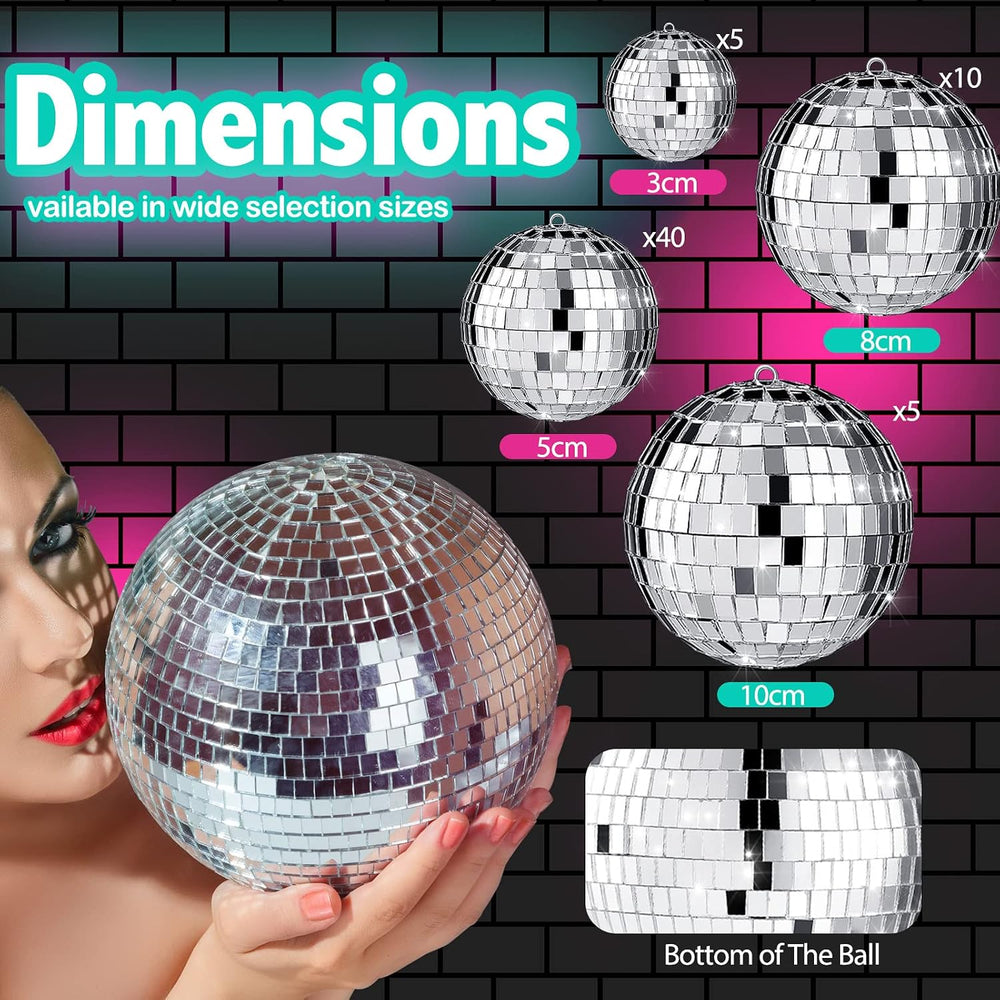 Funtery 100 Pcs Disco Balls Bulk Silver,1.2'', 2'', 3.2'&...