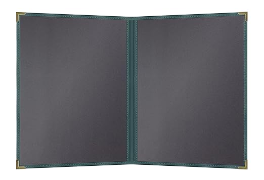 Goodsmart Pajco Style Restaurant Menu Covers – Pack of 10, Side-Loading Menu Holders, Single Stitched Edge, Clear Vinyl Menu Sleeves, Leatherette Trim, Gold Corners, Green, 2 View (8.5" x 11")