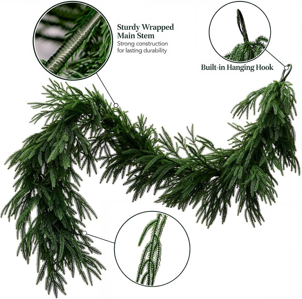 Christmas Norfolk Pine Garland Artificial Greenery Holiday Decor for Mantel