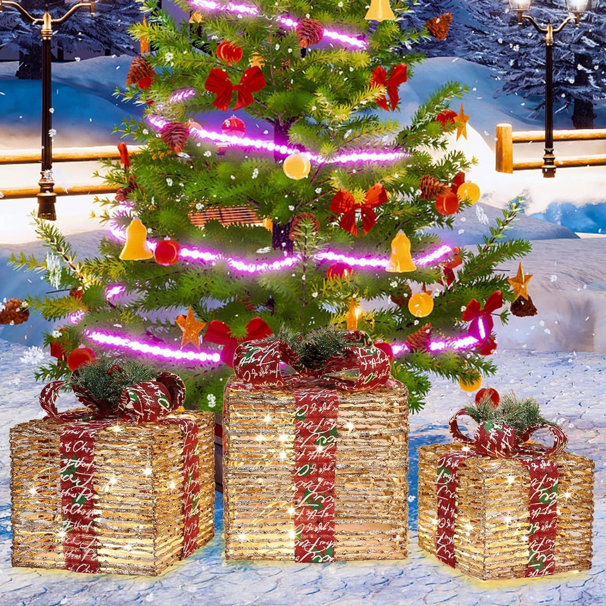 [large 10"-8.5"-7" 3 pack 70 led christmas lighted, package contents