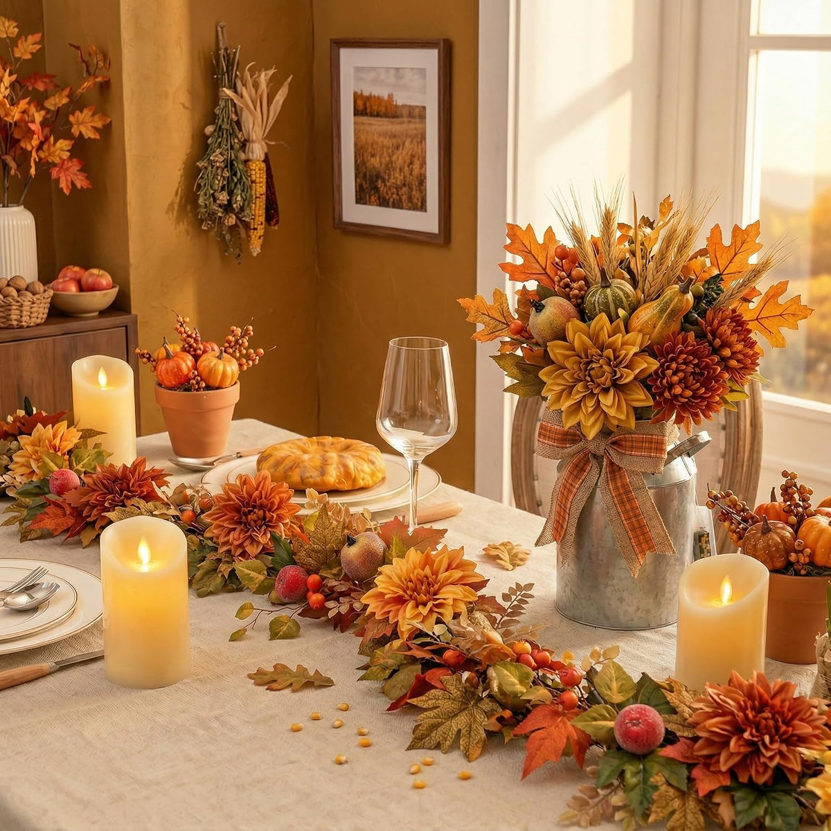 Valery Madelyn 6ft Pre-Lit Fruits & Dahlia Fall Garland for Mantel