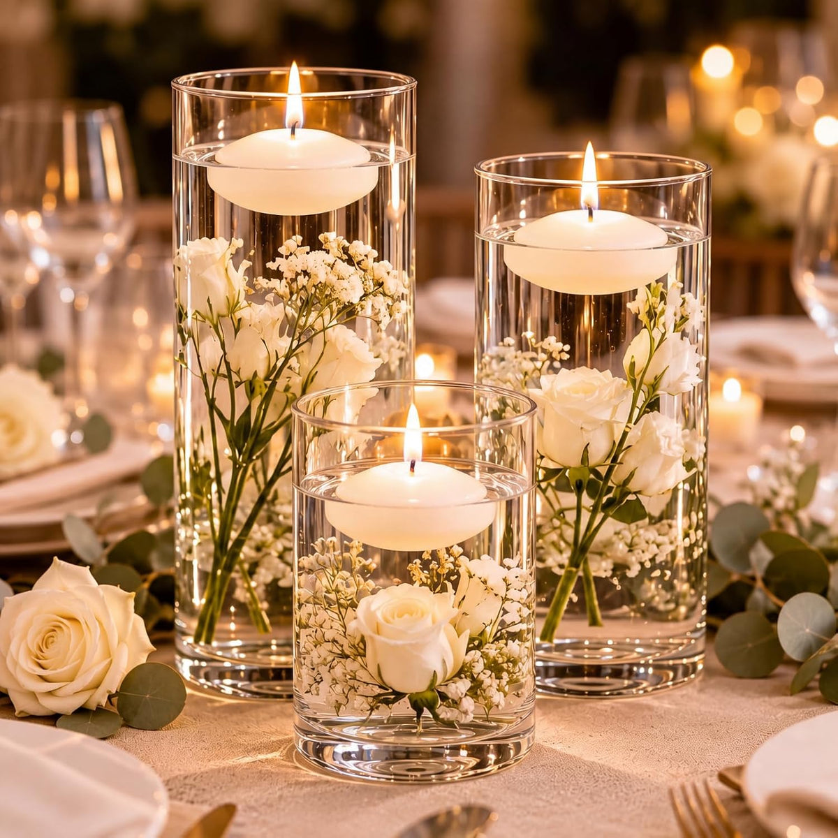 Treela 80 Pcs 1.73 Inch Unscented Floating Candles, Dripless Tealight Candles with 5 Hours Long Burning for Wedding Vases Centerpieces, Party Home Decorations(White)