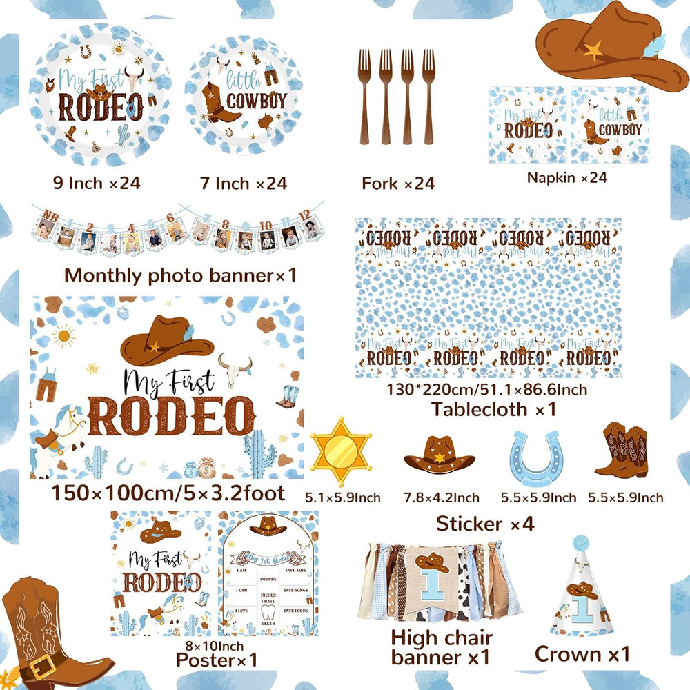 My First Rodeo Decorations Boy-239Pcs Cowboy Blue and Brown Balloon Arch Garl...