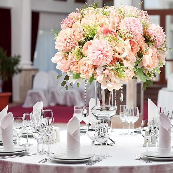 Tigeen Artificial Flowers Artificial Peonies Silk Flowers Faux Peony Fake Peony Silk Hydrangea Bouquet for Wedding Table Centerpiece Floral Vase Decor(Light Pink,12 Bundles)