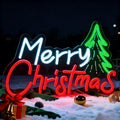 FRAMICS Merry Christmas Neon Sign for Wall Decor-10 Adjustable Brightness Light Up Christmas Decorations with Xmas Tree USB Powered Wall Neon Light for Windows, Living Room, Party, Office, Gifts