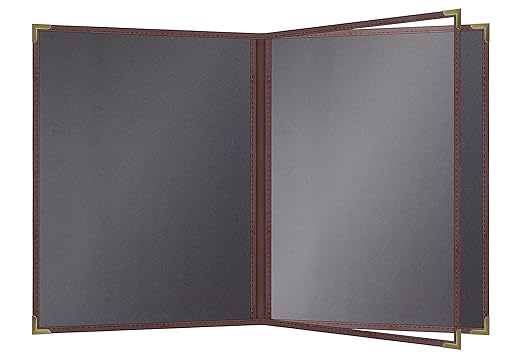 Goodsmart Pajco Style Restaurant Menu Covers – Pack of 10, Side-Loading Menu Holders, Single Stitched Edge, Clear Vinyl Menu Sleeves, Leatherette Trim, Gold Corners, Burgundy, 4 View (8.5" x 11")