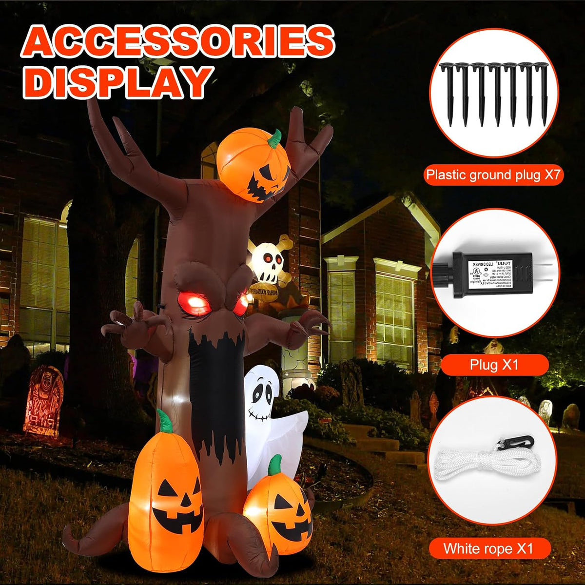 9ft pumpkin ghost tree halloween inflatable outdoor decoration showing dimensions