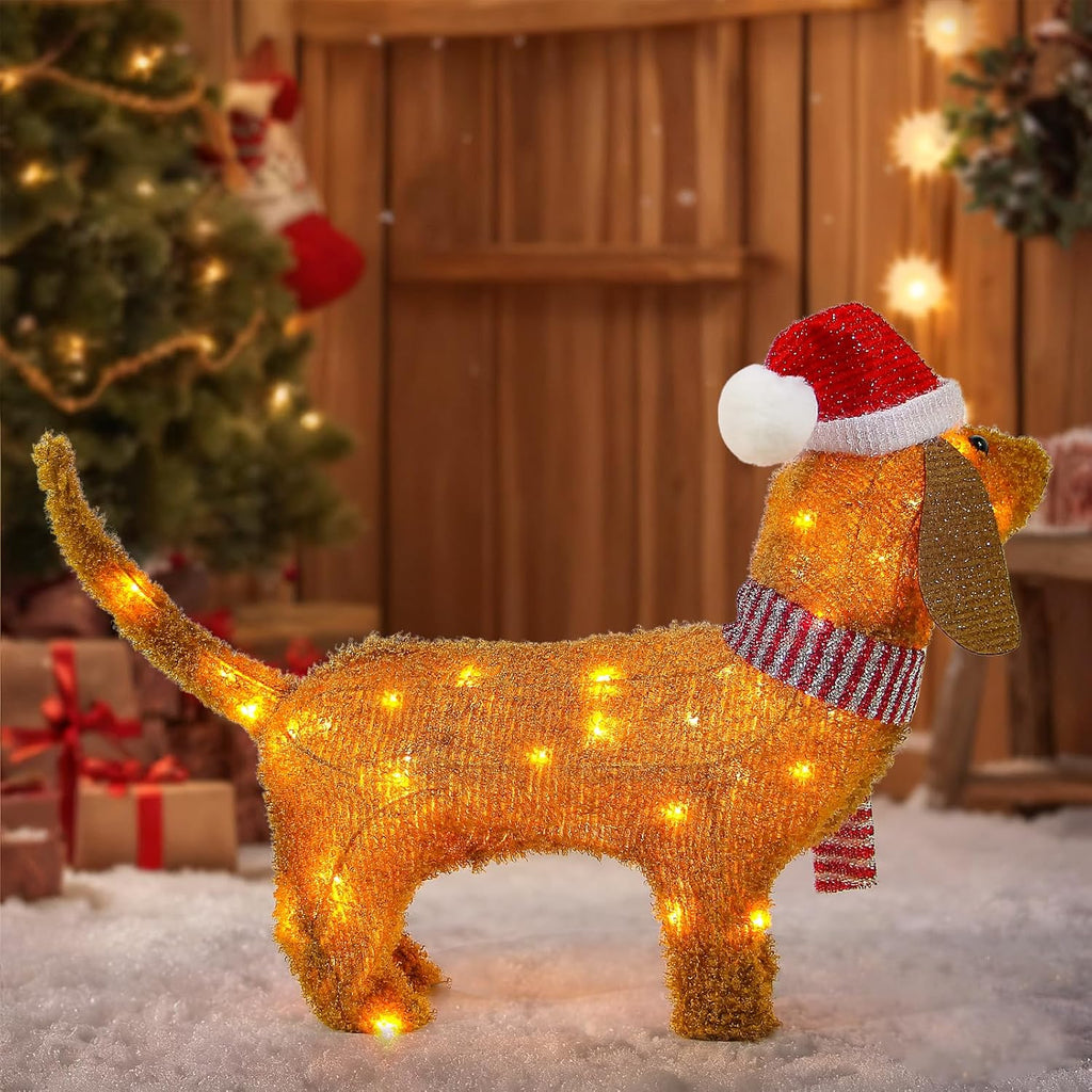 christmas lighted dog outdoor decoration, 2.3 ft pre-lit shown in use