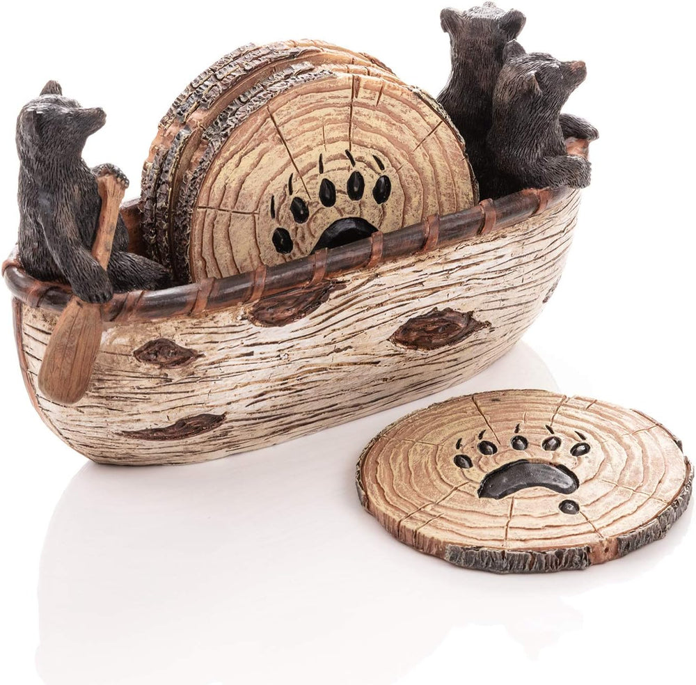 Bear Coasters Set of 6 - Handcrafted Black Bear Decor & Cabin Decor Gifts