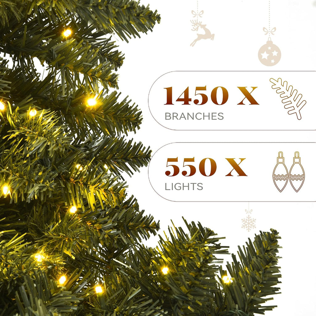 YITAHOME 7.5ft Pre-Lit Green Artificial Hinged Christmas Tree with Remote