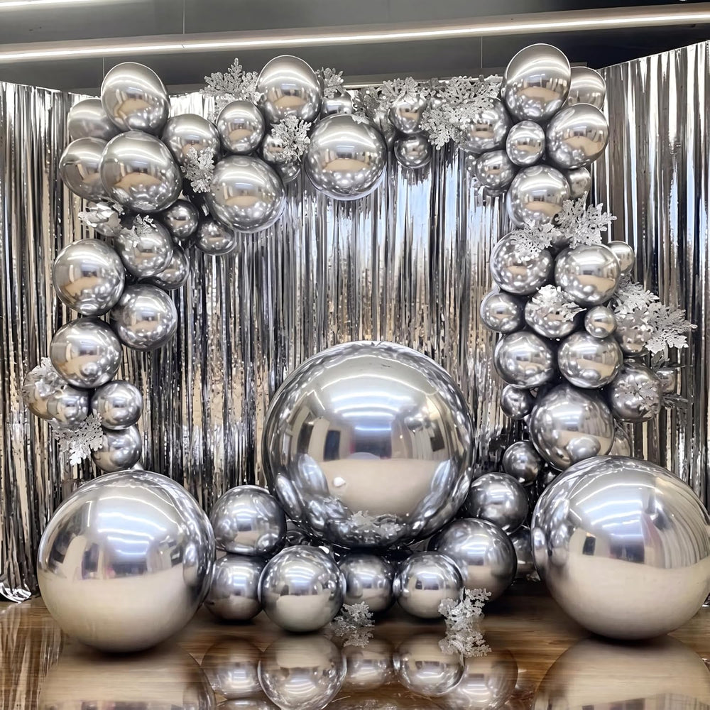 24 Pcs Giant Metallic Party Balloons, Assorted Size,Silver
