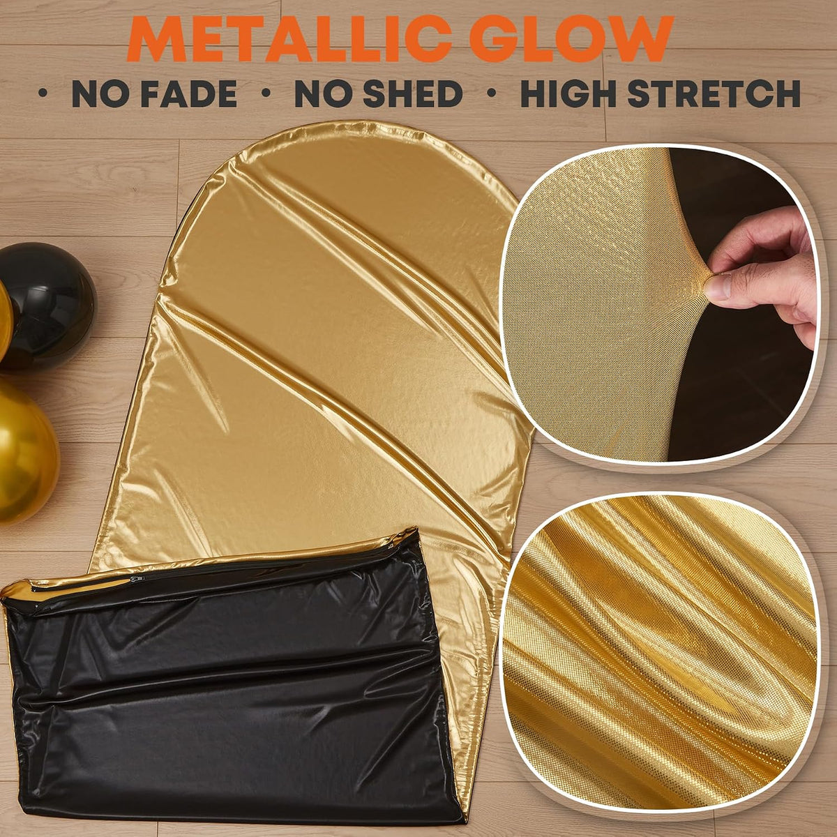 Gold Black Glitter Arch Backdrop Cover 2Set 6 7.2FT Double-Sided