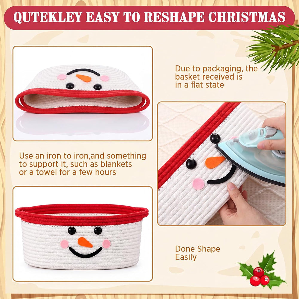 Zopeal 2 Pcs Christmas Red Snowman Gift Basket Empty, 15 x 11 x 6 Inch