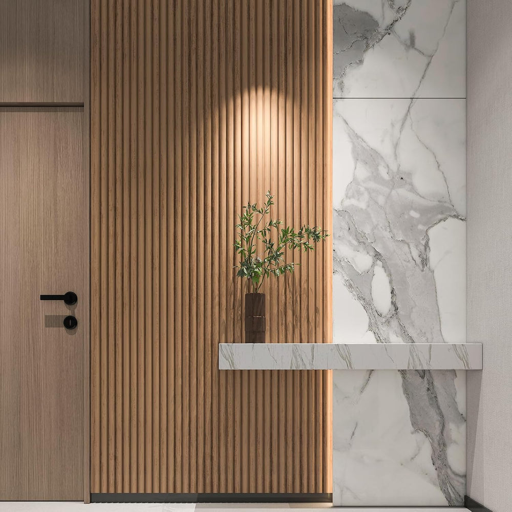 Art3d 108 x 5.7 in Fluted Wood Wall Paneling for Home Decor, Beaded Oak