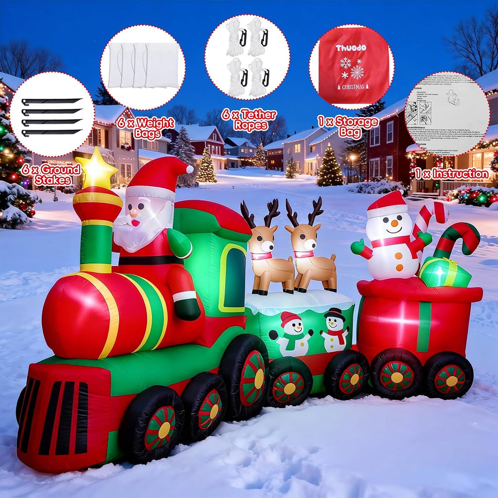 thuodo 11 ft long christmas inflatables train with showing dimensions