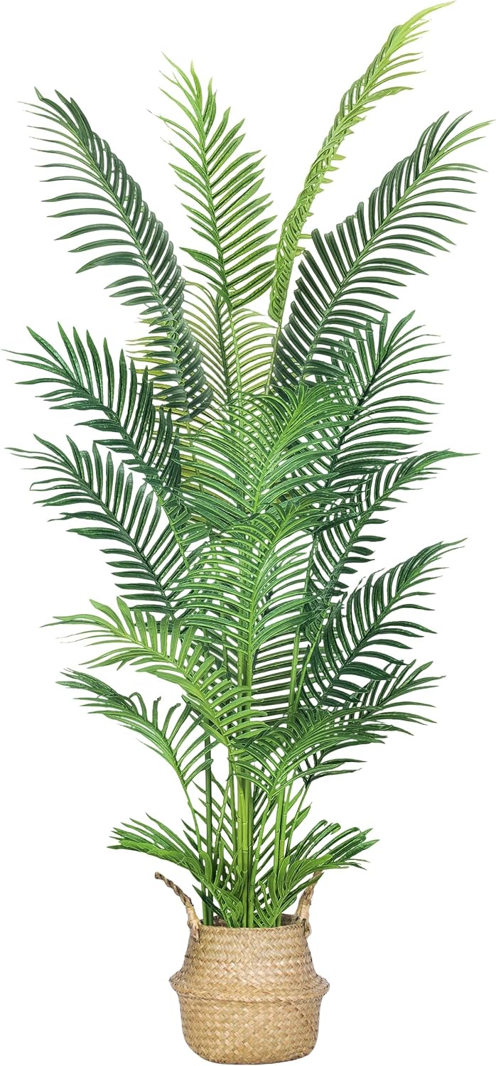 HAIHONG 6FT Artificial Palm Tree,Faux Areca Palm Plant with Real Touch Leaves and Adjustable Branches,Fake Tropical Palm Tree for Home Office Indoor Outdoor Modern Decoration