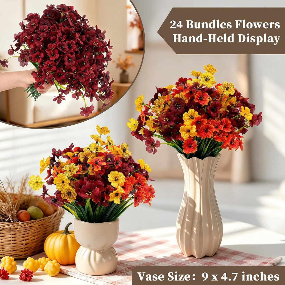 ColoPlay 24 Bundles Burgundy Artificial Flowers for Outdoors Fake Plant Mum