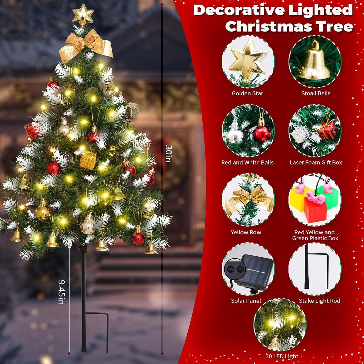 mini christmas tree solar lights, outdoor decorations, 4, close-up detail