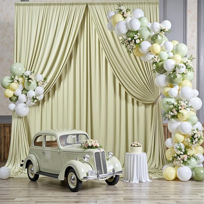 10 ft x 10 ft Wrinkle Free Sage Green Backdrop Curtain for Parties, Thick Green Polyester Photo Backdrop Drapes for Baby Shower Wedding Engagement Birthday Party Backdrop Stand,5ft x 10ft 2 Panels