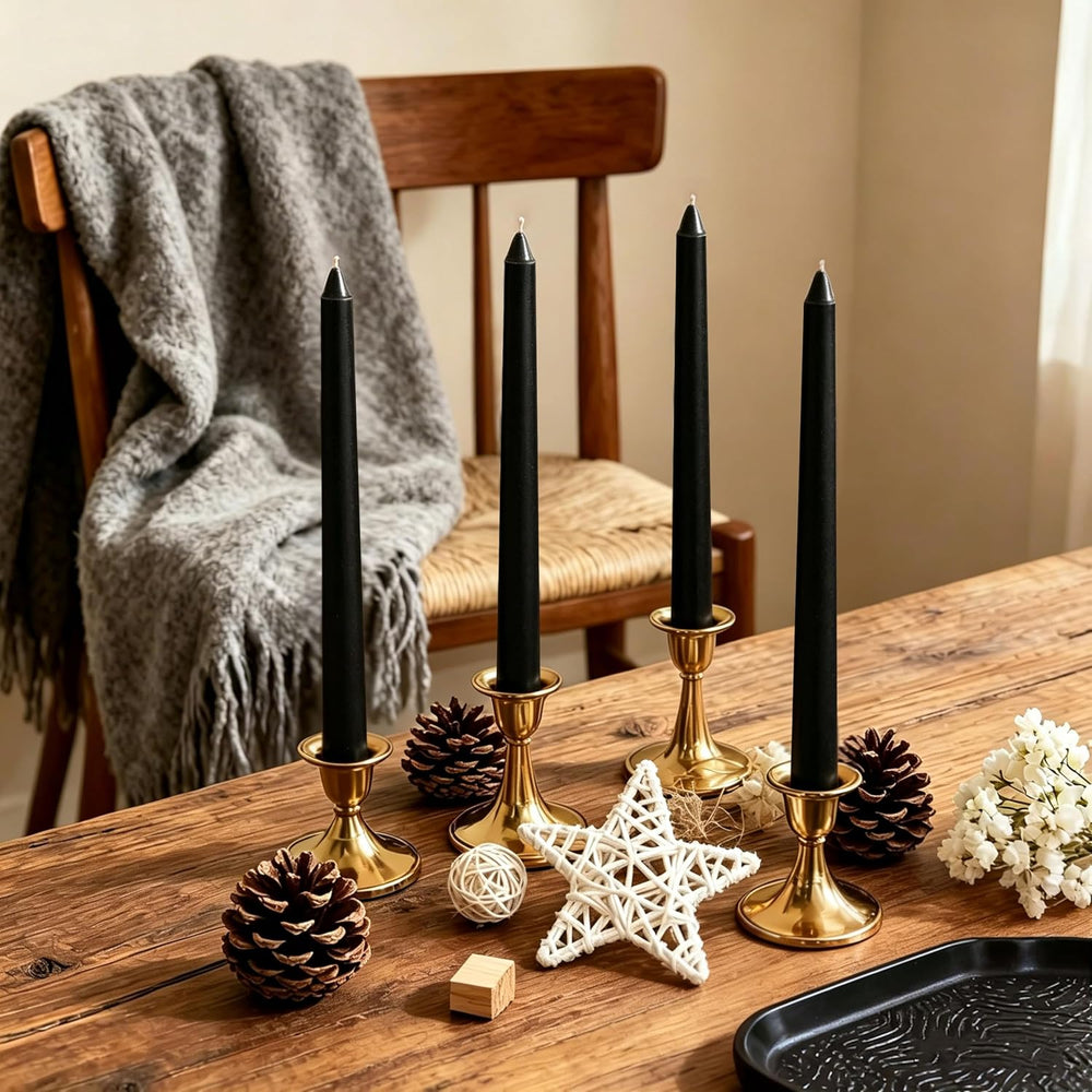 Everymoment Obsidian Black Taper Candles - 24 Pack 10 Inch Unscented Dripless...