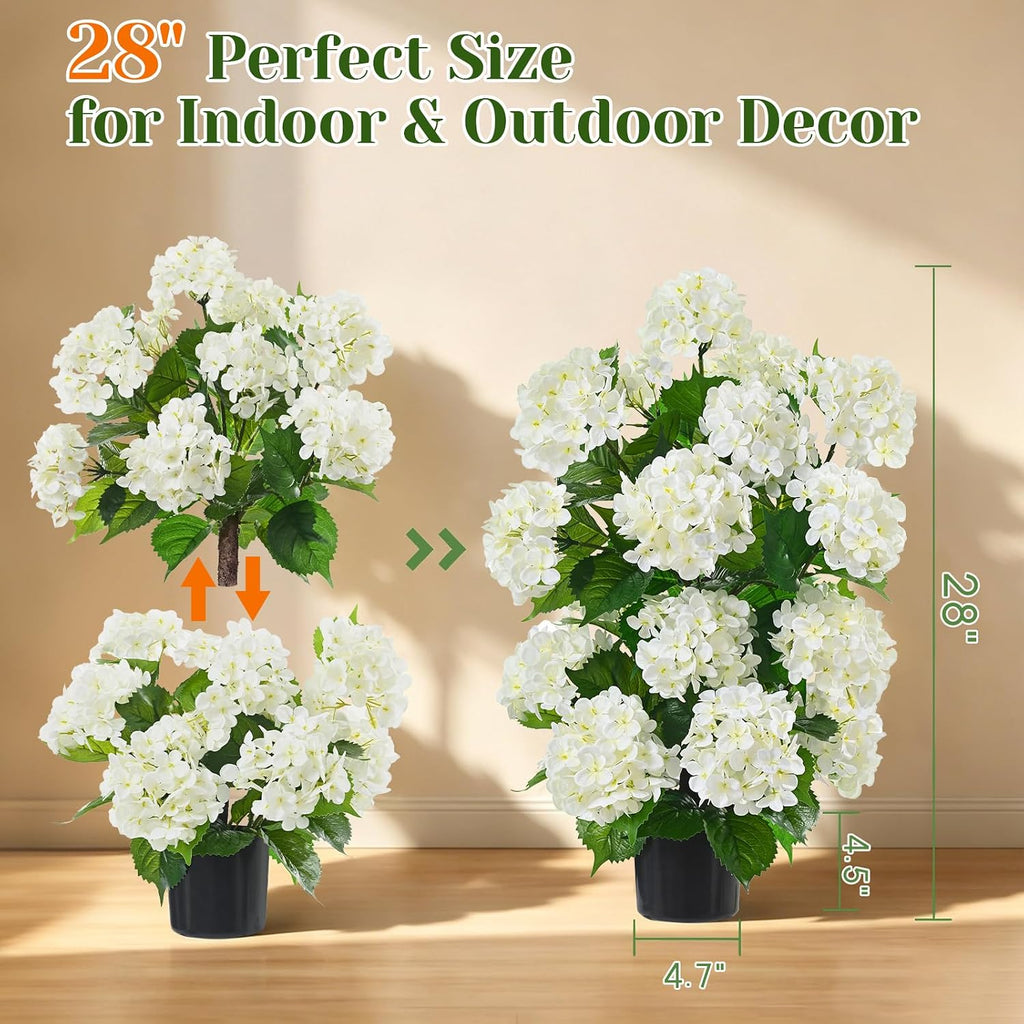 Livole 2Pcs Artificial Hydrangea Tree Potted for Outdoor, UV Resistant