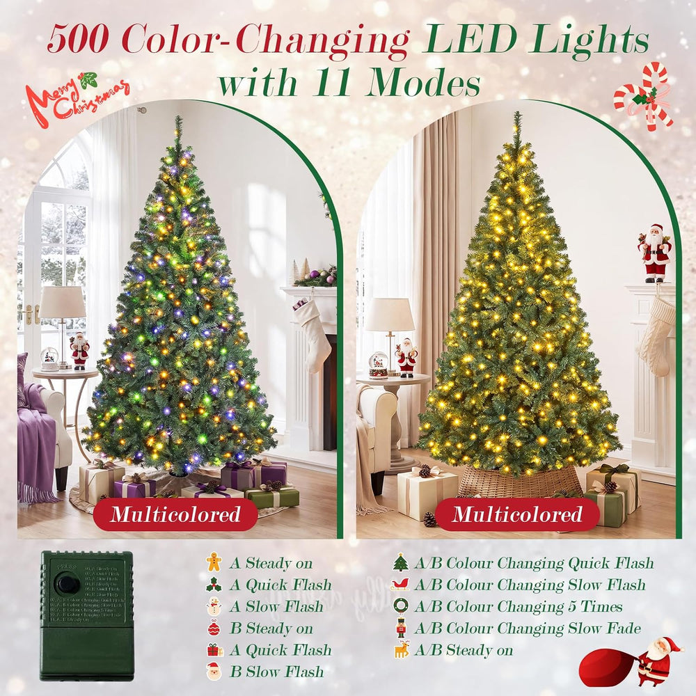 COSTWAY 7 FT Pre-lit Christmas Tree, Artificial Holiday Xmas Tree