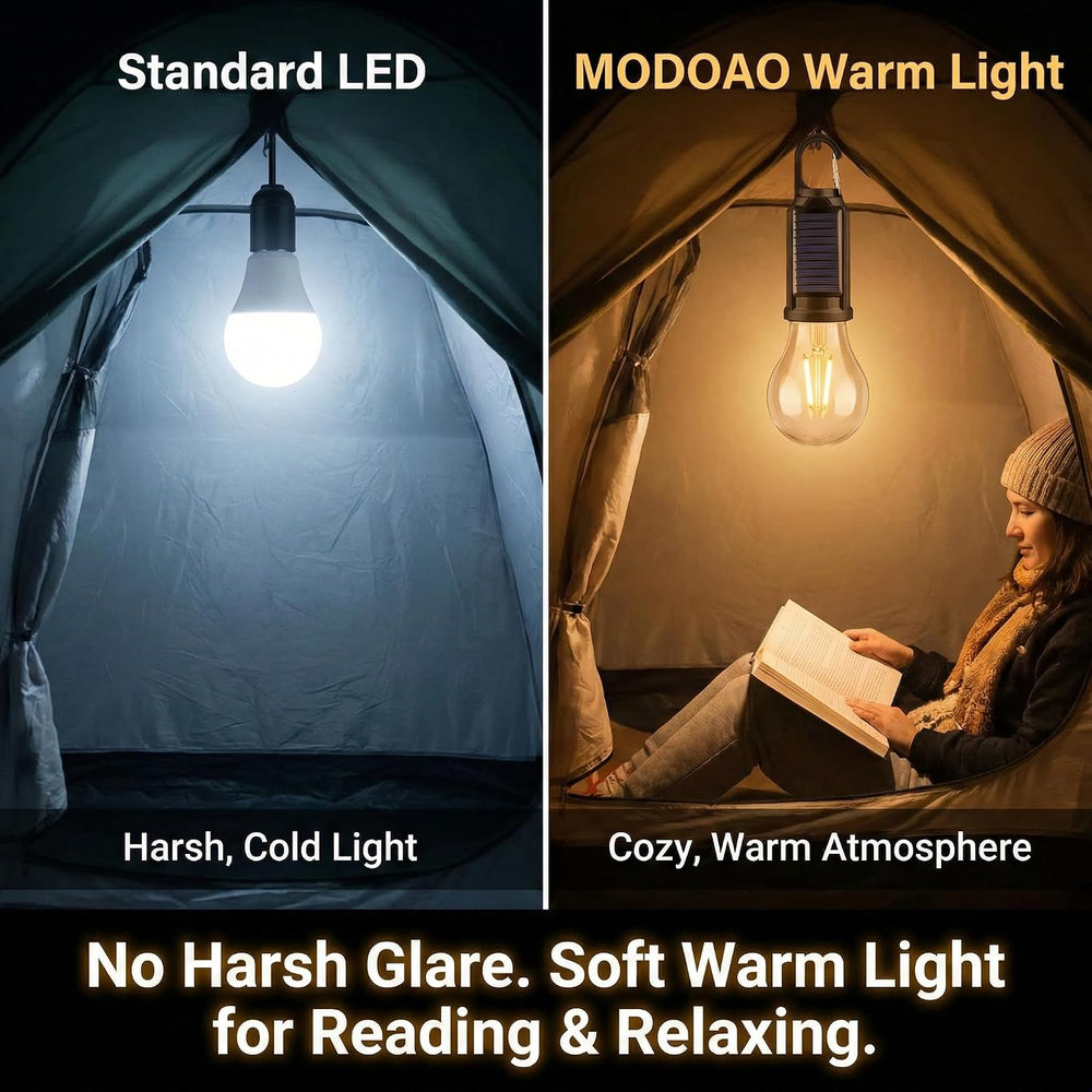 4-Pack Solar LED Camping Lantern - Rechargeable with Clip Hook