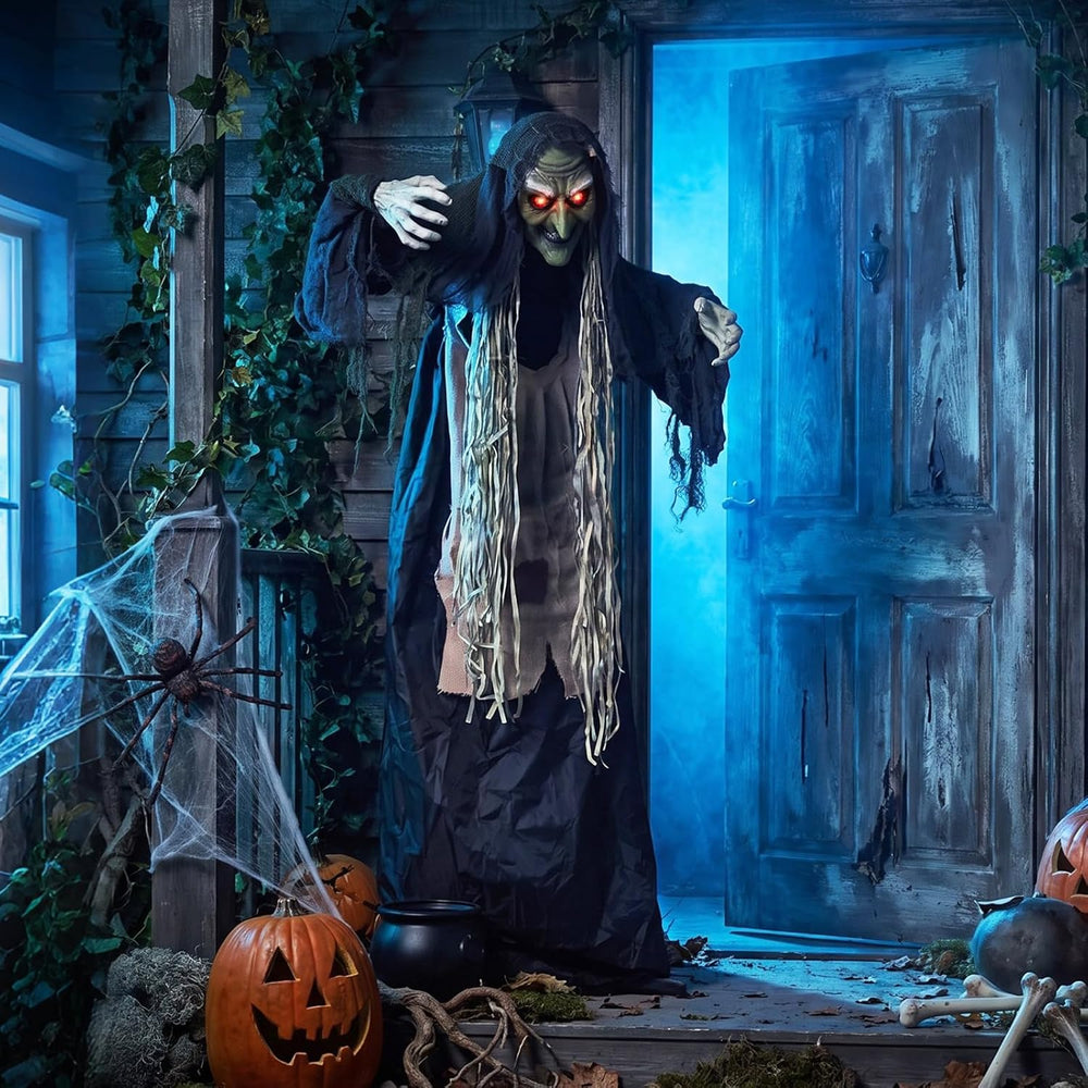 Tangkula 5.3 FT Halloween Animatronics Standing Hunchback Witch Decorations