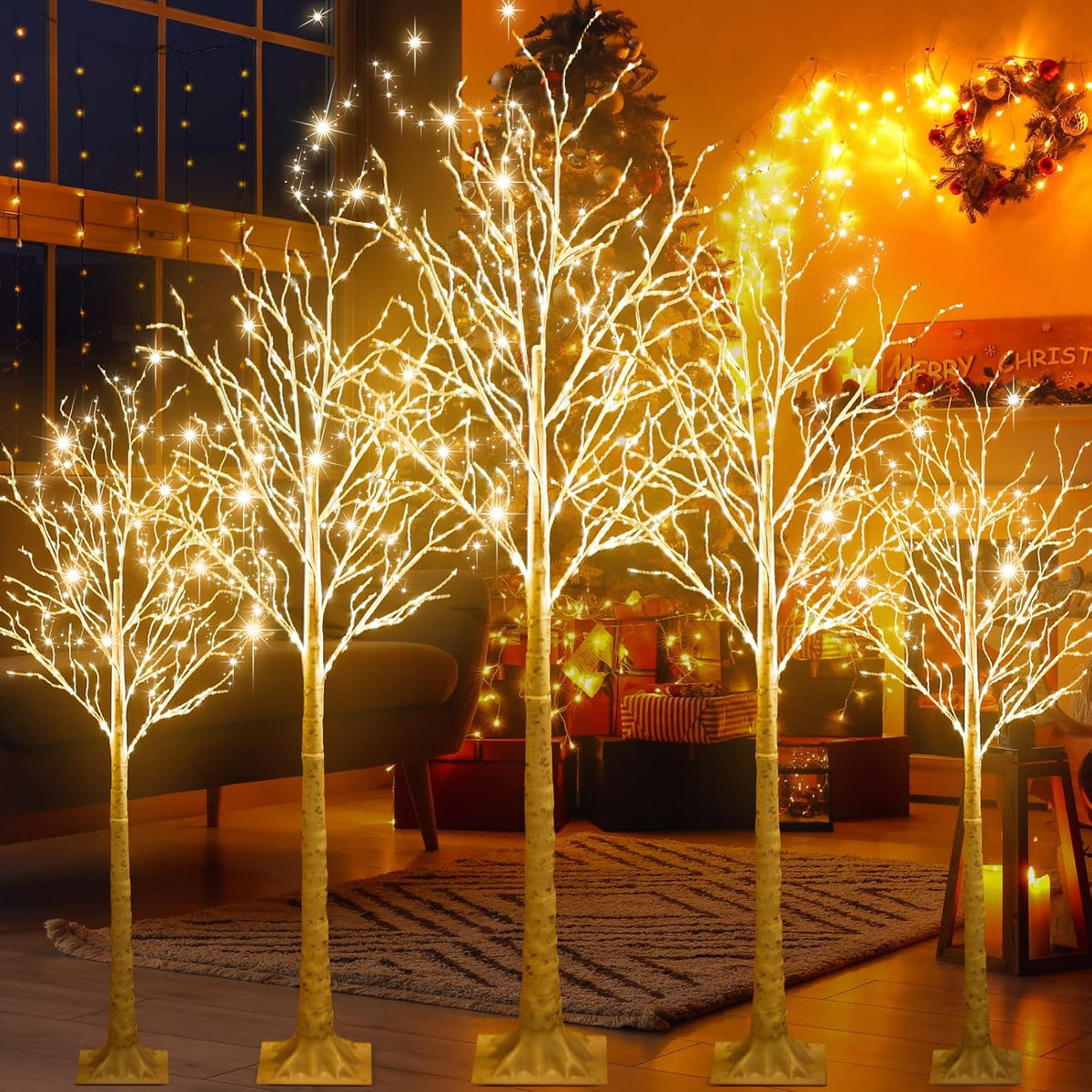 Aurelema 5 Pcs Lighted Birch Tree, 4ft 6ft 8ft, Warm White
