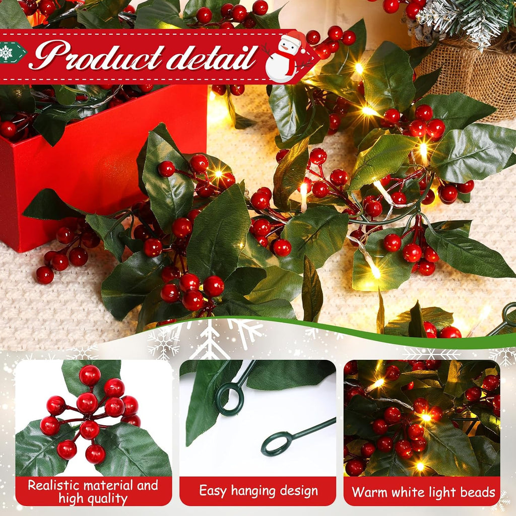 6 Pcs Christmas Garland 36 ft 30 LED Berry Greenery Fireplace