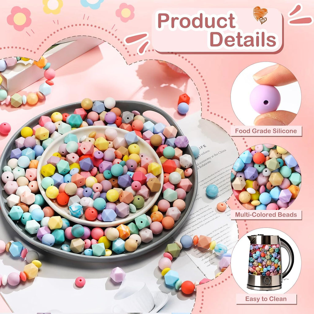 Hotop 624 Pcs Silicone Beads, 48 Colors for Jewelry Making, Candy Color