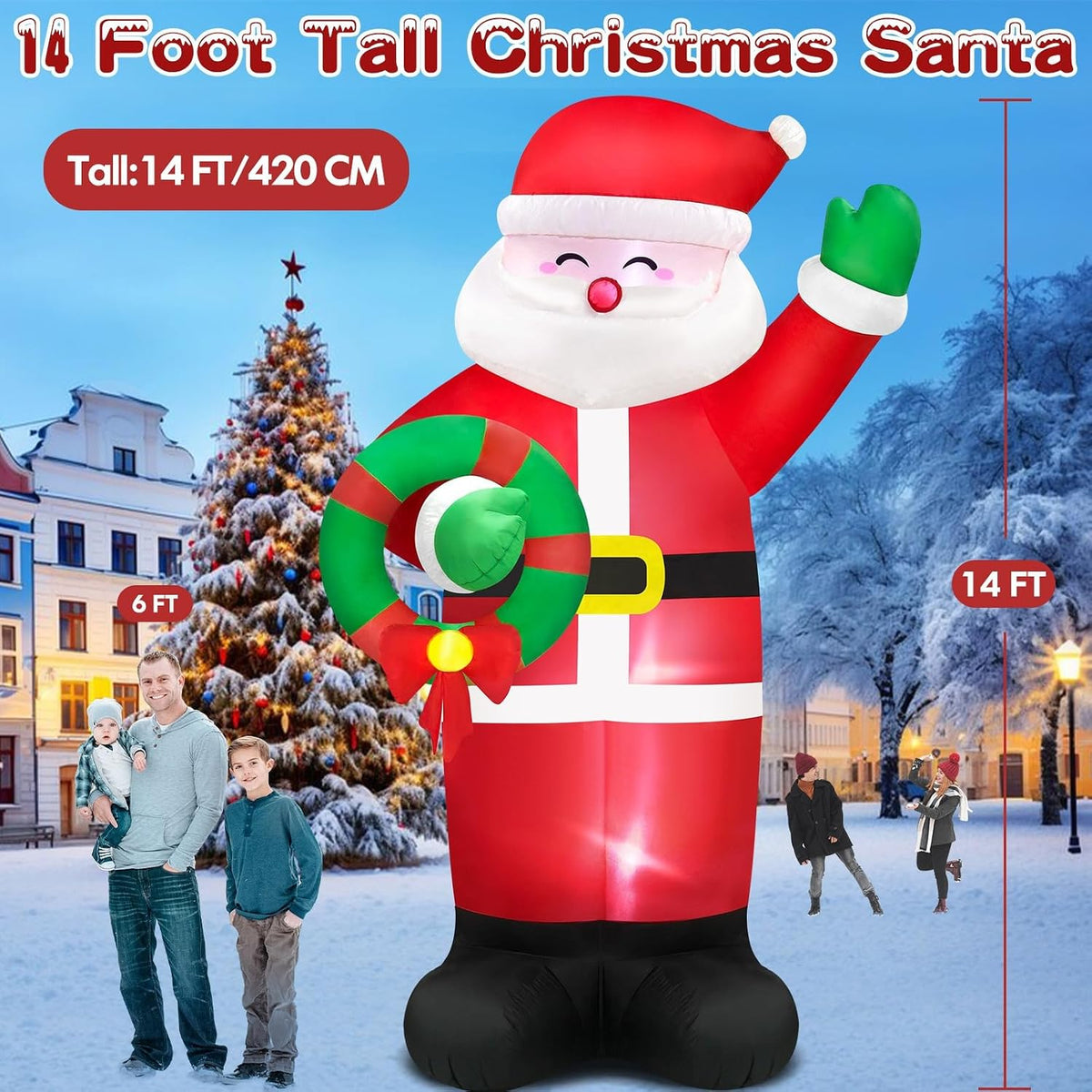 Danxilu 14FT Christmas Inflatable Santa with Wreath Outdoor Decoration