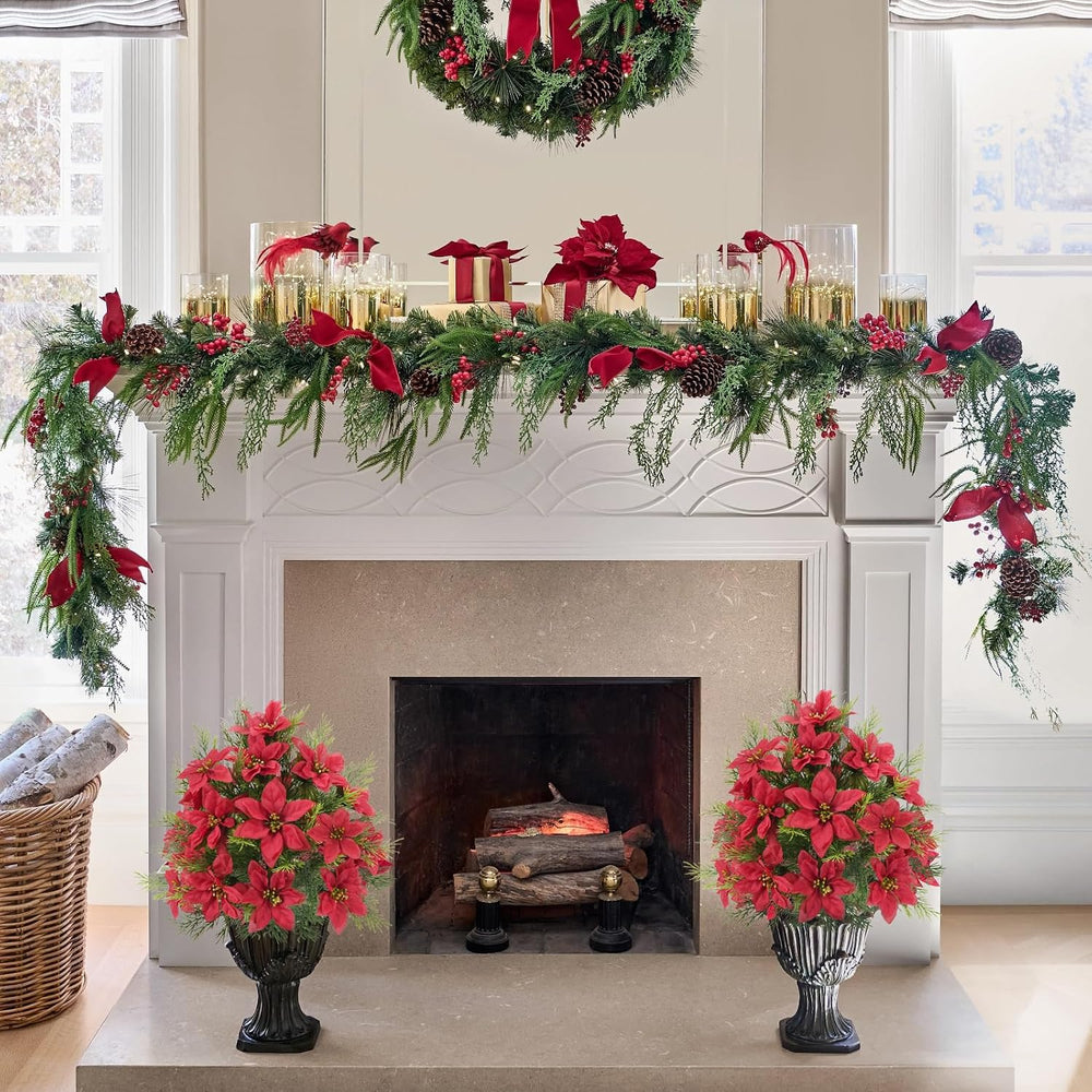2 Packs 23.6" Poinsettia Flowers Artificial Trees for Outdoor