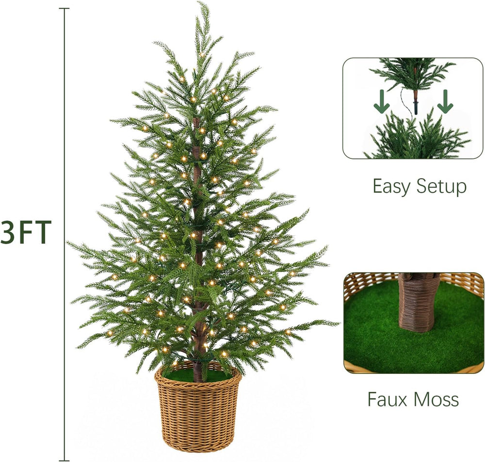 Christmas Decorations 3FT Pre-Lit Artificial Norfolk Pine Xmas Tree