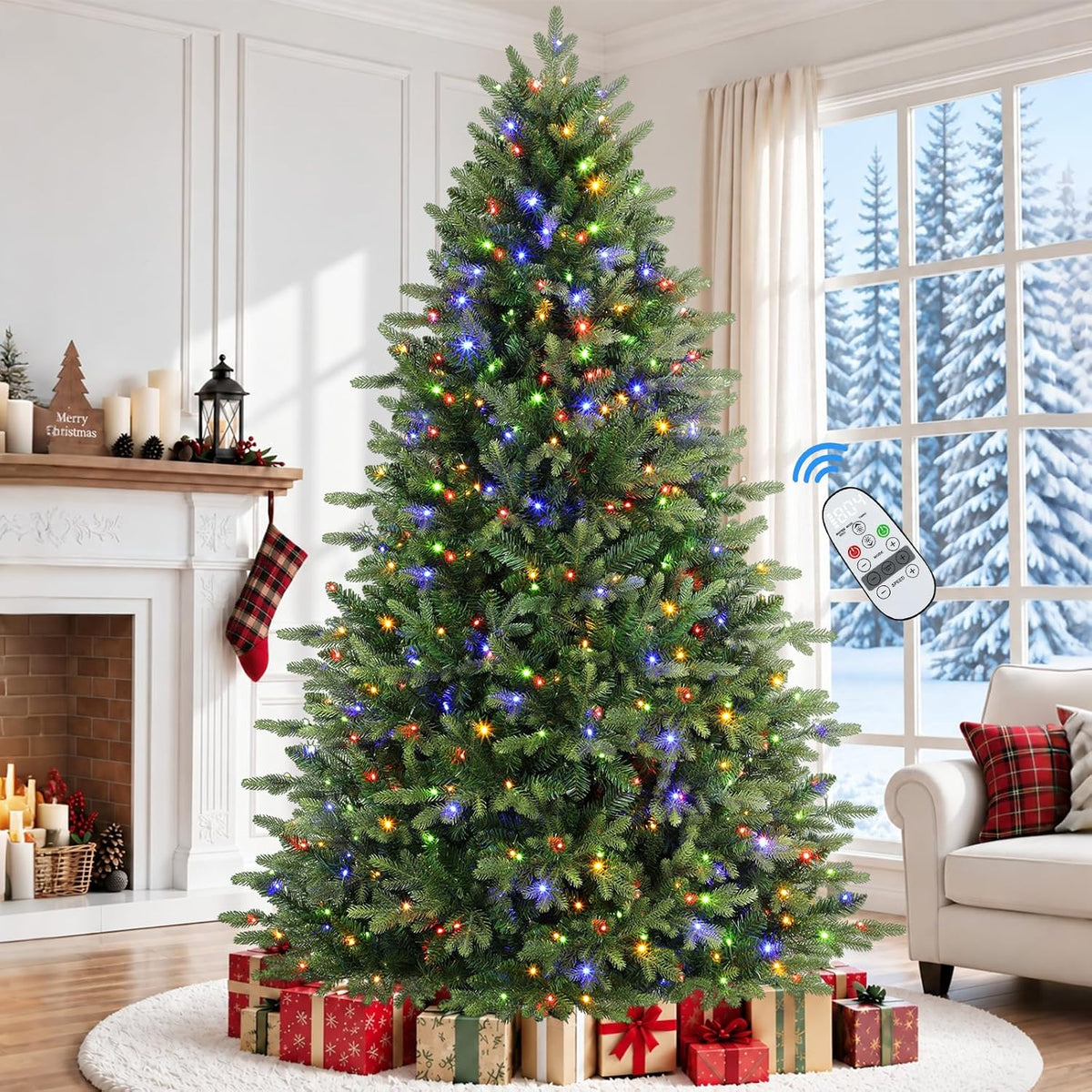 Alupssuc 7ft Prelit Artificial Full Hinged Christmas Tree with Color Lights