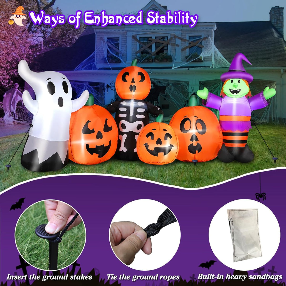 8 ft halloween inflatable pumpkin outdoor decoration, large, side view