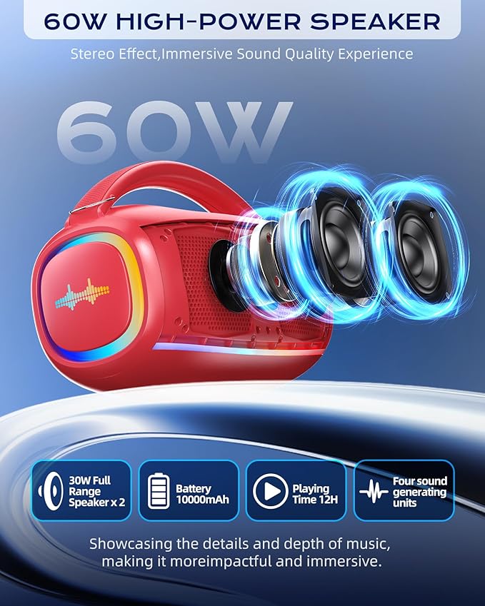 Karaoke Machine for Adults and Kids,Portable Bluetooth 2 Wireless Karaoke Microphone with Holder/USB/TF Card/AUX-in, IPX5 PA Speaker System for Home Party, Picnic,Car,Outdoor/Indoor-Red