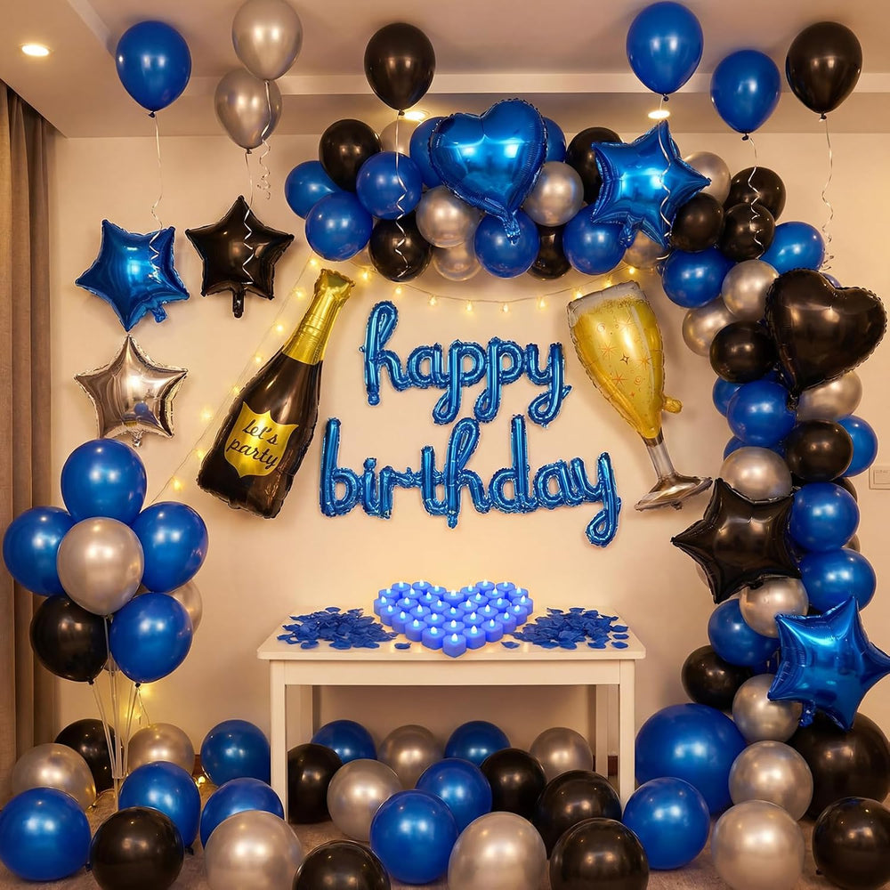 Realspring 175 Pcs Blue Happy Birthday Balloon Decorations for Men Women