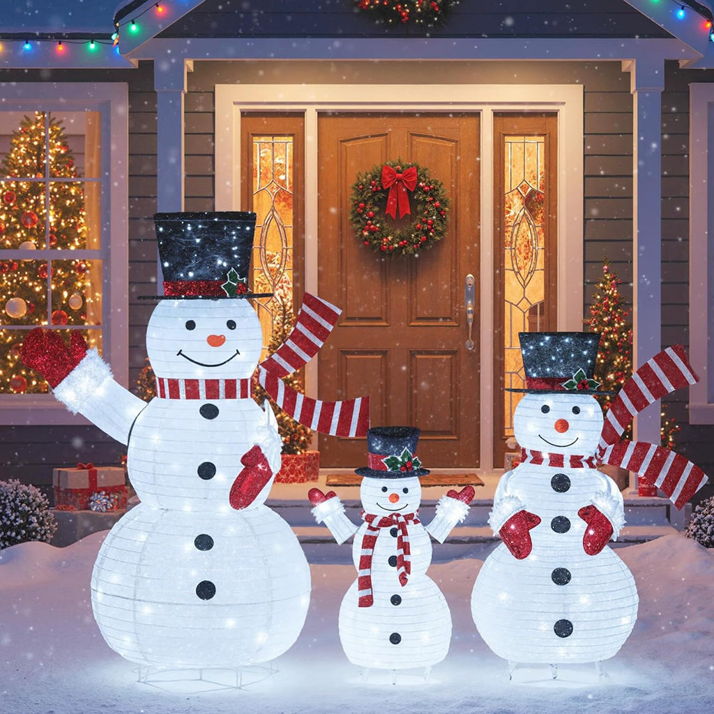 Tangkula 3-Piece Christmas Lighted 3D Snowman Family, 4.1 FT Snowman Set